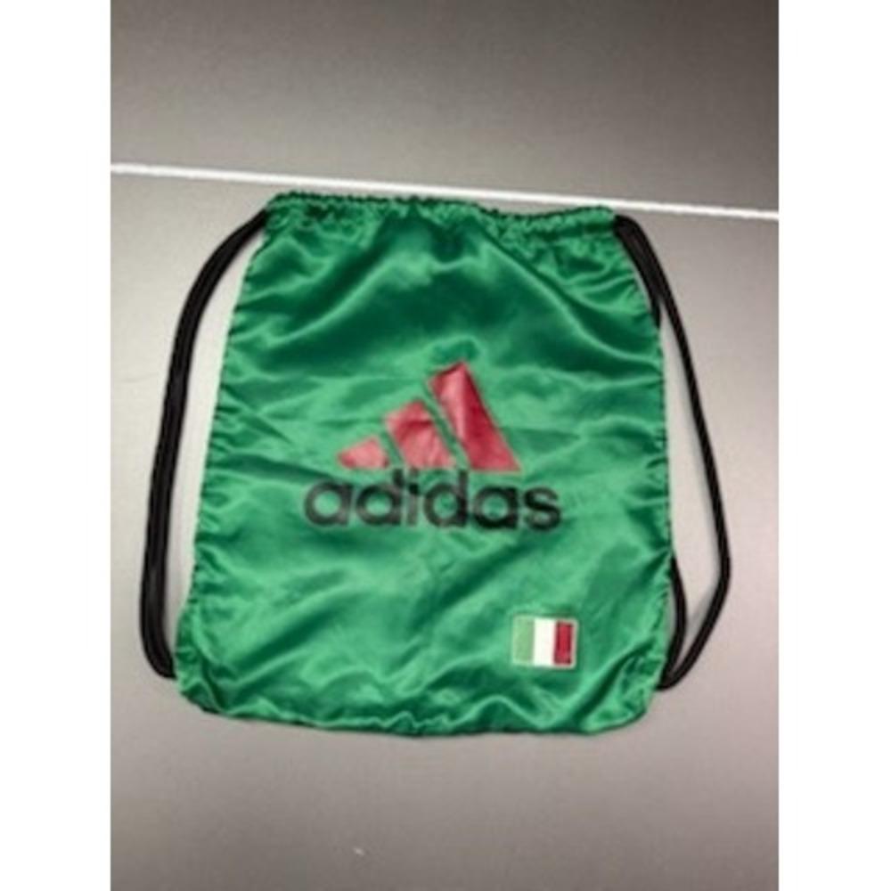 Adidas Green Cinch Drawstring Bag Italy Flag Red Logo Satin Finish Gym Sack